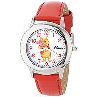 Disney Kids' W000873 Tween Winnie Stainless Steel Red Leather Strap Watch