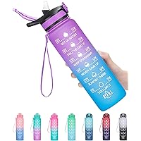 32oz Leakproof Motivational Sports Water Bottle with Straw & Time Marker, Flip Top Durable BPA Free Non-Toxic Frosted Bottle Perfect for Office, School, Gym and Workout