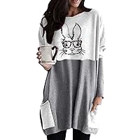 GRASWE Casual Long Sleeve T-Shirts for Lady Funny Bunny Rabbit Print Sweatshirts Tunic Tops