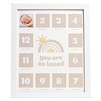 Kate & Milo My First Year Photo Frame, Baby Milestone Picture Frame, Newborn Keepsake Nursery Décor, Baby Girl and Baby Boy Gift, You Are So Loved, White