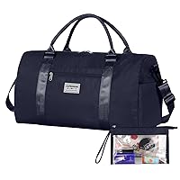 Large Travel Duffel Bag, Sports Tote Bag, Gym Yoga Bag, Airplane Carry-on Bag With Extra Shoe Bag and Small Clear Makeup Bag, Overnight Crossbody Bag for Men and Women Navyblue