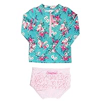 Baby/Toddler Girls Long Sleeve Rash Guard 2 Piece Swimsuit Set w/UPF 50+ Sun Protection with Zipper