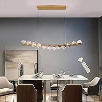 Jaycomey Modern Gold Pendant Light, 47'' Dimmable LED Globe Pendant Light, Adjustable Modern LED Gold Chandelier Linear Hanging Pendant Light for Kitchen Island Dining Room Table (12 -Bulbs)