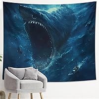 Nautical Shark Tapestry Vintage Oil Paint Ocean Landscape Horror Blue Polyester Large Wall Art Dorm Room Decorations Tapestry Wall Hanging Bar Decor Living Room Office Ceiling Tapestry 60x40Inch
