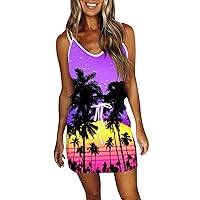 Sundresses for Women 2024 Casual Sun Summer Printed Loose Sleeveless Pocket V-Neck Dress