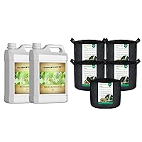 Humboldts Secret A & B Liquid Hydroponics Fertilizer - Nutrients for Outdoor, Indoor Plants (32 oz Set) w/Fabric Grow Bags - Non Woven, Reusable Fabric Pots with Handles (5-Pack) (5 Gallon)