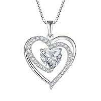 FJ Heart Necklaces for Women 925 Sterling Silver Birthstone Pendant Jewellery Gifts for Women Mom Wife Girls Her