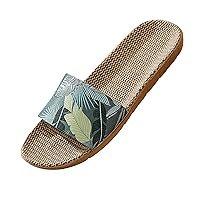 Slippers for Men Flax Tatami Slippers Indoor Skid-Proof House Slipper Open Toe