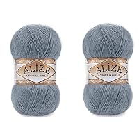 20% Wool 80% Acrylic Soft Yarn Alize Angora Gold Thread Crochet Lot of 2skn 200gr 1204yds Lace Hand Knitting Turkish Yarn (87 Medium Grey)