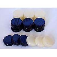 30 Small Acrylic Backgammon Checkers - Chips Blue & Ivory 1 inch