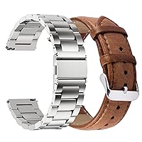 Fullmosa Quick Release Watch Band Stainless Steel 20mm Silver& Watch Band Leather 20mm Brown