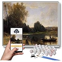 DIY Oil Painting Kit,Ville Davray The Boat Leaving The Shore Painting by Camille Corot Paint by Numbers Kit for Kids and Adults