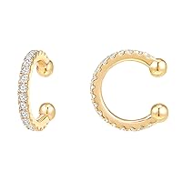 925 Sterling Silver 14K Gold Plated Cubic Zirconia Sparkling Round Huggie Ear Cuff Gold Earrings for Women | Clip On Cartilage