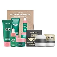 I DEW CARE Tap Secret Mattifying Dry Shampoo Powder + Skin Care Set - Kitten My Balance On | Travel Size Trio, Foam Cleanser, Wash-off Mask, Serum For Blemish Skin Bundle