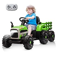 12V Kids Ride on Tractor with Trailer, 3 Speeds, Dual 30W Motors with Remote Control, 3.10 MPH Max, Electric Tractor Toy Gifts Cars for Kids, USB, MP3, Bluetooth, LED Light, Safety Belt, Green