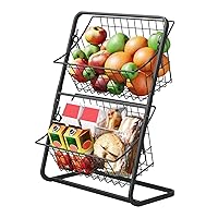 Countertop Fruit Bowl, 2 Tier Iron Made Fruit Bowl, Baskets With Large Capacity, Kitchen Counter Organizer With Metal Wire Storage Basket, Fruits Stand Holder For Bread Veggies Fruits Vegetables