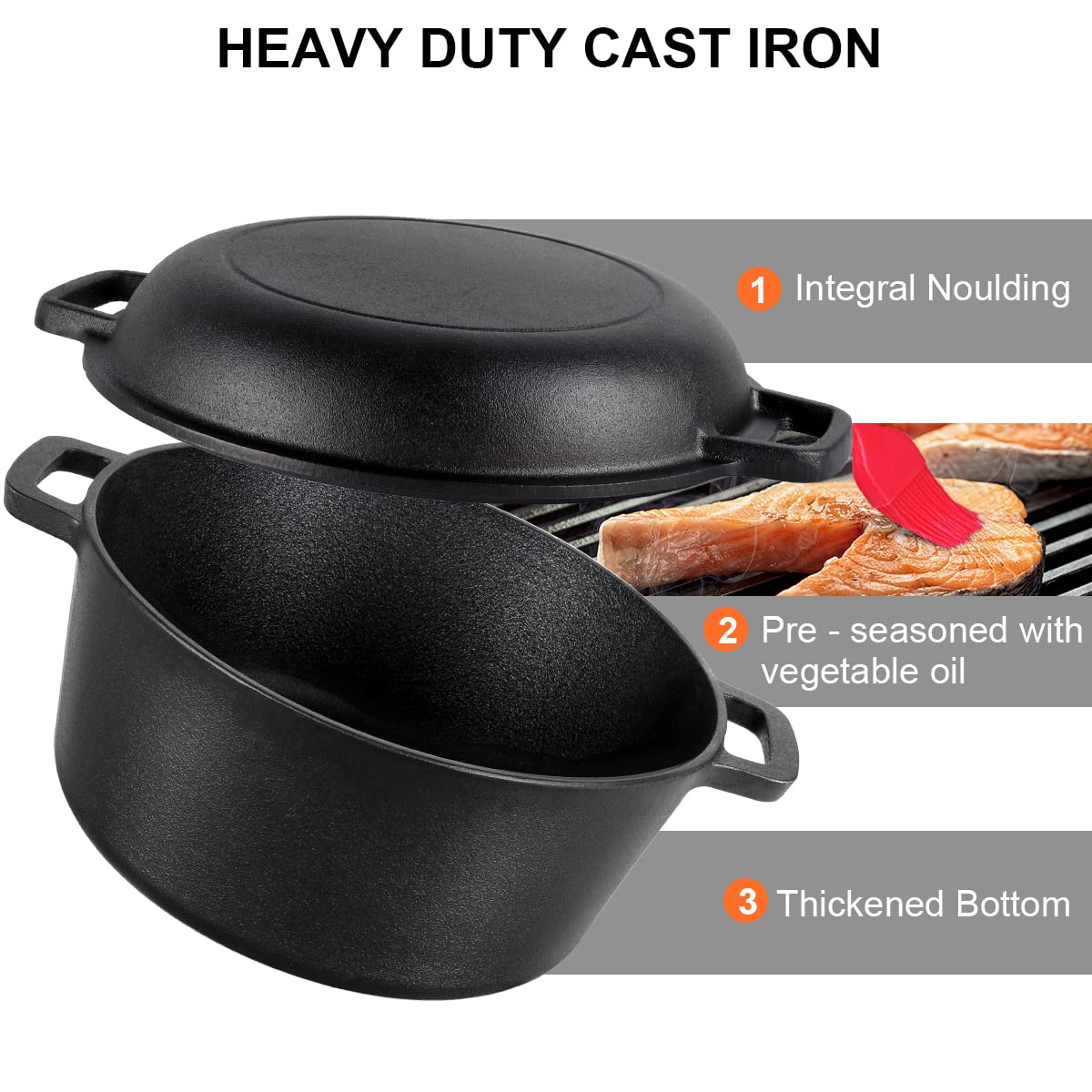 Navaris Cast Iron Griddle Pan - Enamelled Cast Iron Grill Pan for