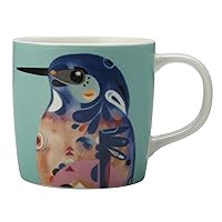 Maxwell & Williams Pete Cromer Coffee Cup/Tea Mug with 'Azure Kingfisher' Design, Porcelain, Turquoise, 375 ml