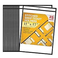 Office Werks Stitched Shop Ticket Holders, 11 x 17 Inch, 25 Per Pack, Clear Front and Back, Perfect for Attaching to Machinery, File Cabinets, Racking, Hanging and More