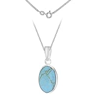 Tuscany Silver Women's Sterling Silver Oval Turquoise Pendant on Chain Necklace of 46cm/18