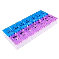 Twice-A-Day Weekly Pill Organizer, Weekly Pill Organizer, 2 Times a Day Color-Coded, Easy-Open, See-Through Lids, Organize Medication or Vitamins by AM, PM or Morning and Bedtime, Assorted