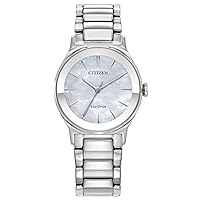 Citizen Women's Eco-Drive Axiom Silver Stainless Steel Watch, Blue Mother-of-Pearl Dial, 28mm (Model: EM0731-54N)