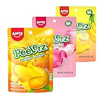 Amos Peelerz Peelable Gummy Candy Bundle - Mango, Peach, Banana Variety Pack, 3-Pack, 2.19oz Each