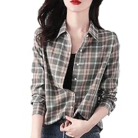 Women's Clothing Fashion Plaid Shirt Spring Autumn Streetwear Long Sleeve Turn-Down Collar All-Match Loose Blouse