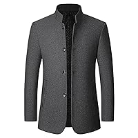 Men's Winter Slim Fit Business Jackets Casual Wool Short Trench Coats Single Breasted Padded Coat Pockets Outwear