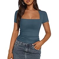 Trendy Queen Women's Square Neck Tops Short Sleeve Shirts Going Out Tops 2024