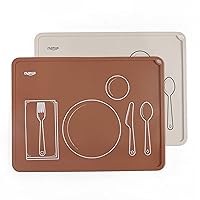 Montessori Placemat for Toddlers - Kids Silicone Mats for Dining Table - Set of 2 - Table Setting Learning (Clay and Beige)