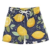 ALAZA Yellow Lemon Blue Background Boy’s Swim Trunk Quick Dry Beach Shorts Swimsuit Bathing Suit Swimwear
