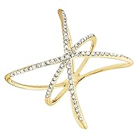SwaraEcom Yellow Gold Plated 0.40 ct Round Cubic Zirconia Crisscross Fashion Ring for Women