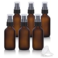 JUVITUS 2 oz Frosted Amber Glass Boston Round Bottle Black Treatment Pump (6 pack) + Funnel