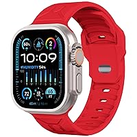 Tighesen Sport Bands Compatible with Apple Watch Band Ultra 2/Ultra SE Series 9/8/7/6/5/4/3/2/1 49mm 45mm 44mm 42mm for Women/Men Silicone iWatch Band (49mm/45mm/44mm/42mm, Red)
