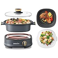 Dezin Electric Shabu Shabu Pot with Removable Pot, 3L Non-Stick Hot Pot Electric with Steamer and Grill Pan, 3-in-1 Electric Pot with Dual-Power Control for Party, Family and Friend Gathering
