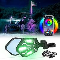 KEMIMOTO UTV Lighted Side Mirrors, RGB UTV Mirror with 29 Color Modes for 1.6-2 inch Roll Bar, Aluminum Side Mirrors Compatible with Can-Am Maverick X3, Polaris RZR, Pioneer, Teryx-1 CFMOTO