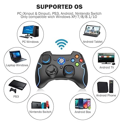 EasySMX 2.4G Wireless Controller for PS3, PC Gamepads with Vibration Fire Button Range up to 10m Support PC (Windows XP/7/8/8.1/10), Steam, PS3, Android, Vista, TV Box Portable Gaming Joystick Handle