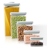 Pop Storage Containers, BPA-Free Airtight Food Storage Containers Kitchen Containers Storage Set- 5 Pack for Cereal, Spaghetti, Flour and Sugar, 3.5Qt, 2.9Qt, 2.1Qt, 1.3Qt, 0.6Qt