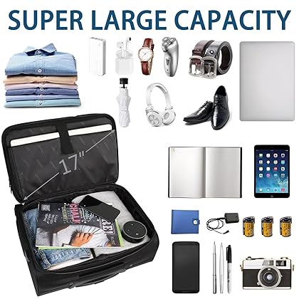 Rolling Laptop Bag, 17 Inch Rolling Briefcase for Men Women, Water Resistant Roller Bag with Wheels and USB Charging Port for Business Travel Work, Black