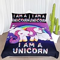 Cute Girls Starry Unicorn Bedding Magical Ponies Kids Bedding 3 Piece Rainbow Unicorn Duvet Cover Set (Twin)