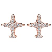 Girl's 925 Sterling Silver Cubic Zirconia Plane Stud Earrings, Rose Gold Plated