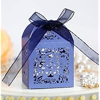 50 Pack Laser Cut Chinese Style Wedding Candy Boxes with Ribbon Party Favor Boxes Small Gift Boxes for Wedding Bridal Shower Anniversary Birthday Party (Dark Blue)