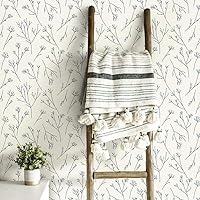 RoomMates RMK11680WP Navy and White Twigs Peel and Stick Wallpaper,Navy & White