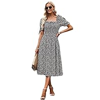 Women's Dresses Ditsy Floral Print Square Neck Puff Sleeve Dress Dress for Women