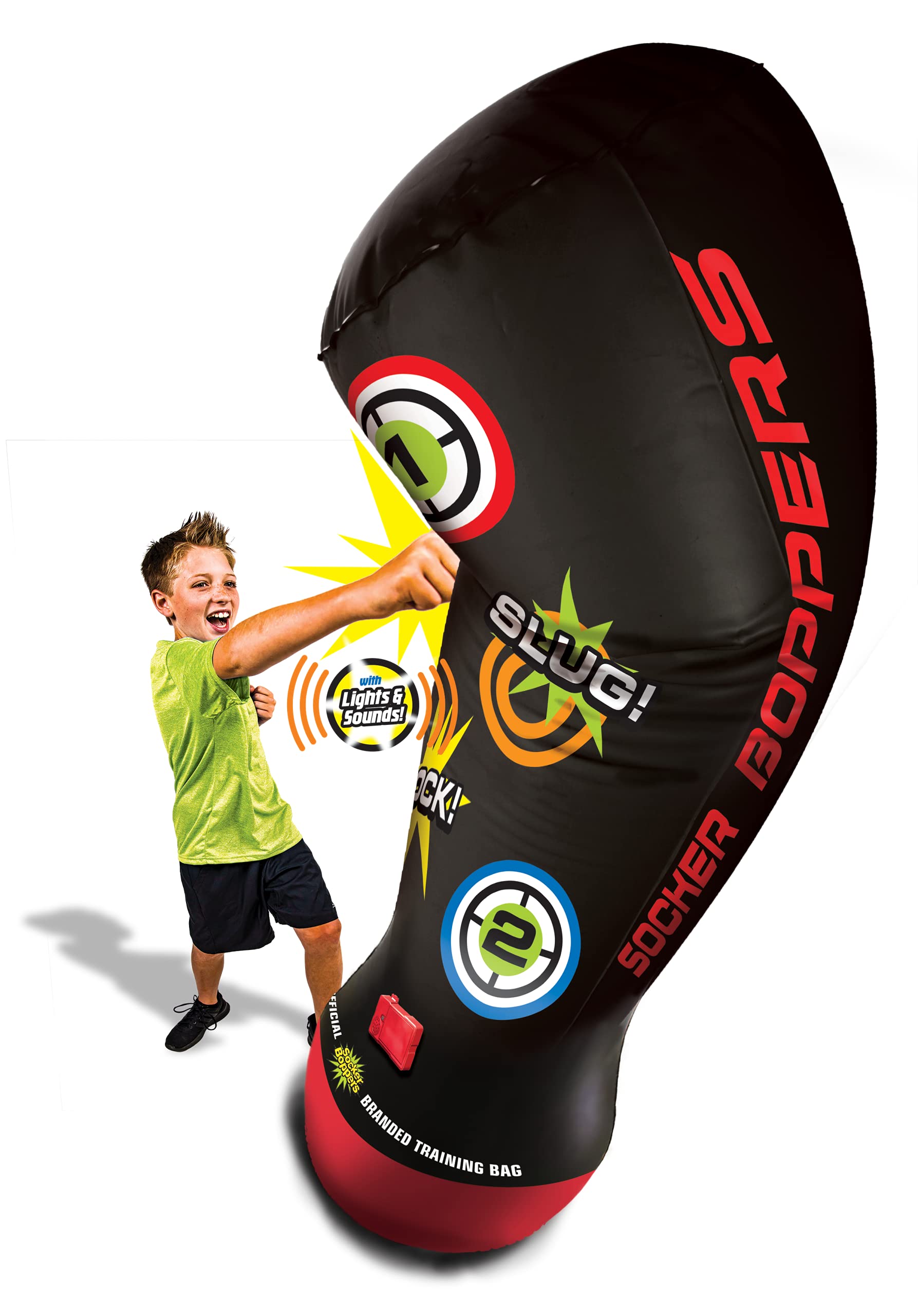 Socker Boppers Electronic Bop Bag, Inflatable Punching/Kickboxing Bag with Lights and Sound, Sock it, Bop it, Punch it, Safe Fun in or Outdoors, Develops Agility-Balance-Coordination-Athletic Ability