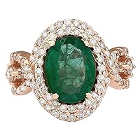 5.25 Carat Natural Green Emerald and Diamond (F-G Color, VS1-VS2 Clarity) 14K Rose Gold Luxury Engagement Ring for Women Exclusively Handcrafted in USA