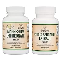 Magnesium L-Threonate (Magtein) and Citrus Bergamot (Bergamonte) Bundle - Patented and Clinically Studied Supplements for Overall Health and Cognitive Function Support