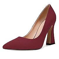 SKYSTERRY Womens Office Suede Slip On Casual Pointed Toe Spool High Heel Pumps Shoes 4 Inch