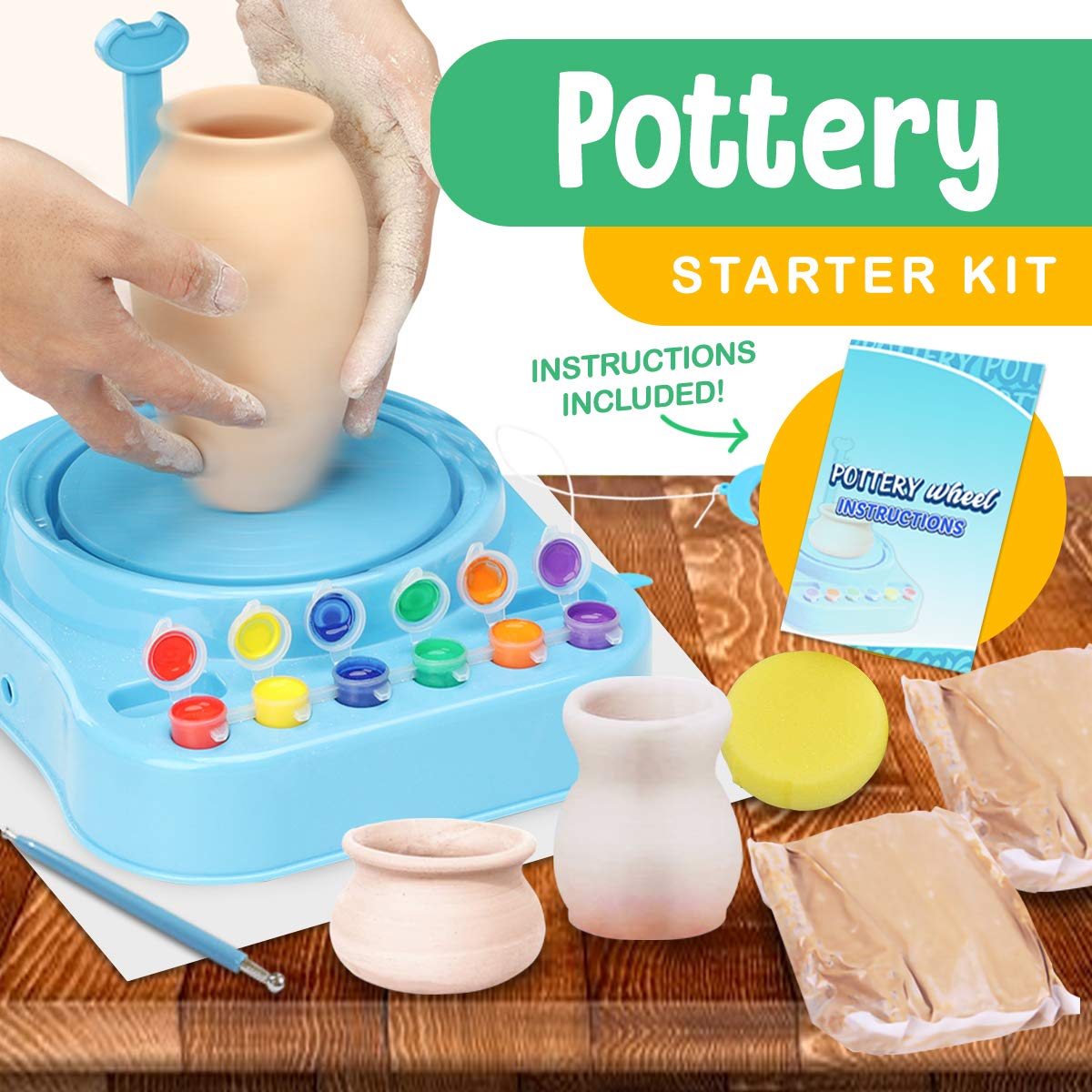 Insnug Kids Pottery Wheel Kit - Complete Pottery Wheel and Painting Kit for Beginners with Modeling Clay, Sculpting Clay and Sculpting Tools, Arts & Crafts, Craft Kits for Kids Age 8-12, 9-12